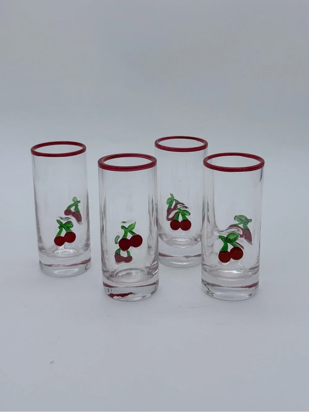 4 Pc Red Cherry Icon Shot Glasses Anthropologie Coquette Retro 1950’s Style